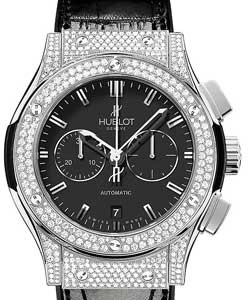Classic Fusion 42mm Automatic in Titanium with Full Diamond Bezel On Black Crocodile Leather Strap with Black Dial
