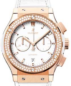 Classic Fusion Chronograph 42mm in Rose Gold with Diamond Bezel On White Leather Strap with White Dial - Gold Accents