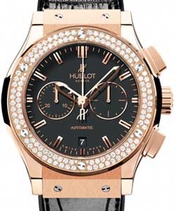 Classic Fusion 42mm Automatic in Rose Gold with Diamond Bezel On Black Leather Strap with Black Dial - Gold Markers