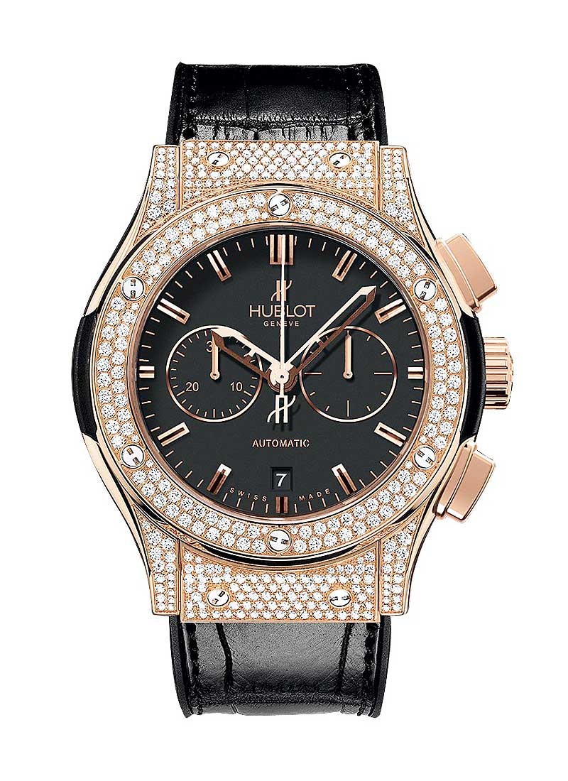 Hublot Classic Fusion 42mm Automatic in Rose Gold with Full Diamond Bezel
