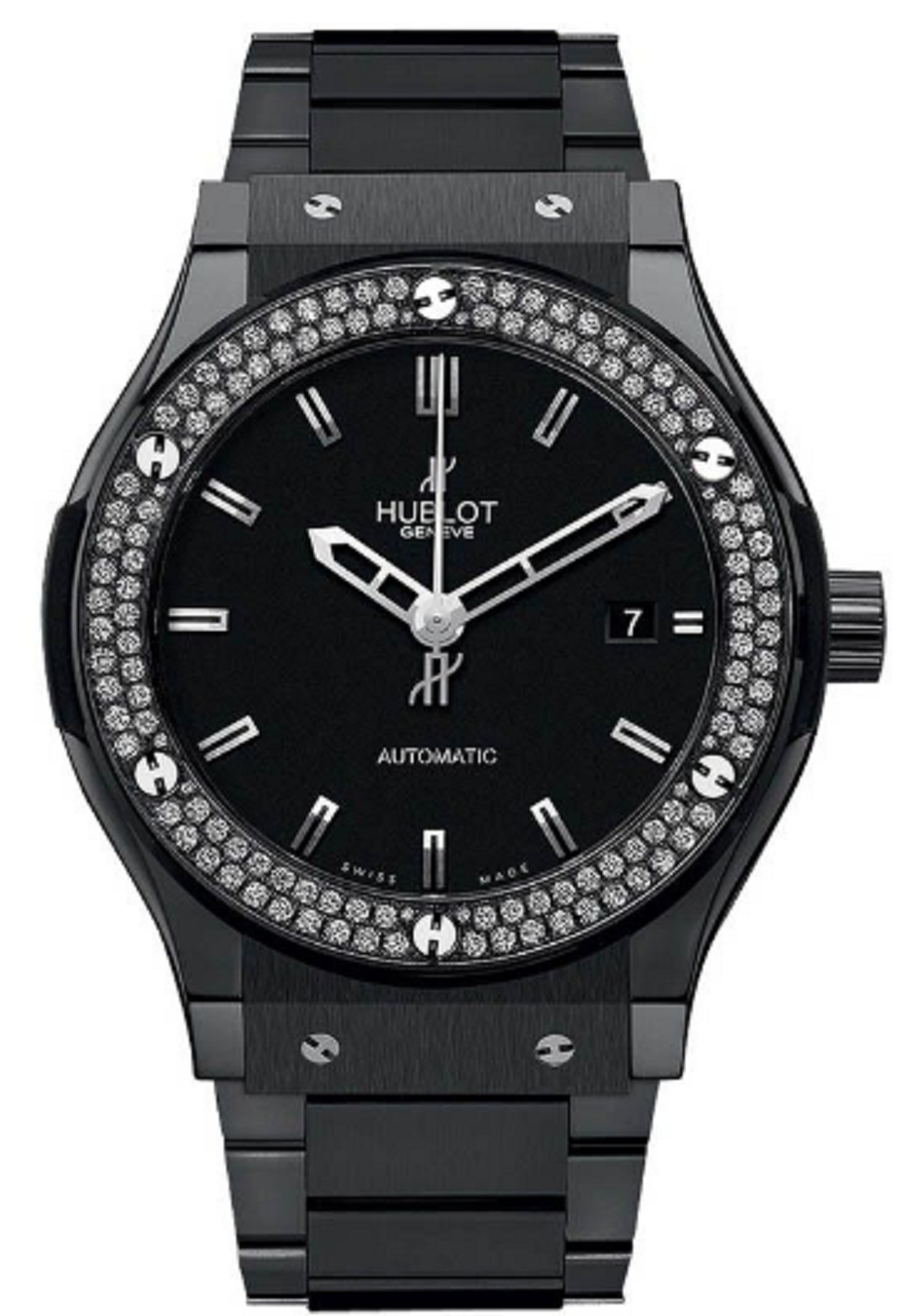 Classic Fusion 42mm Black Magic in Ceramic with Diamond Bezel on Ceramic Bracelet with Black Dial