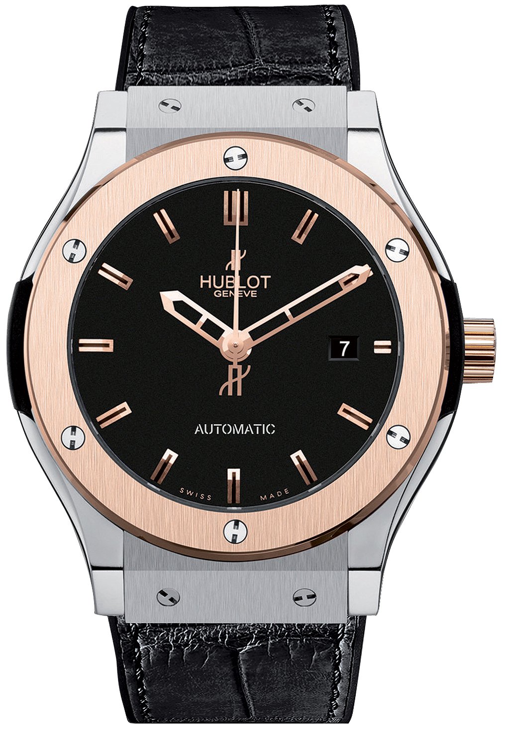 Classic Fusion 42mm Automatic in Rose Gold with Titanium Bezel on Black Leather Strap with Black Dial