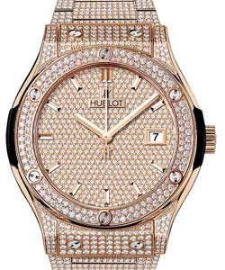 Classic Fusion King 42mm in Rose Gold with Full Diamond Bezel on Rose Gold Diamond Bracelet with Pave Diamond Dial