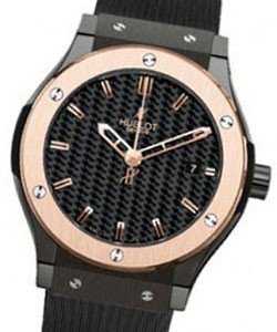 Classic Fusion 38mm  in Ceramic with Rose Gold Bezel on Rubber with Carbon Fiber Dial