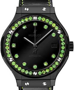 Classic Fusion in Black Ceramic with Tsavorite Bezel on Black Calfskin Leather Strap with Black Tsavorite Dial