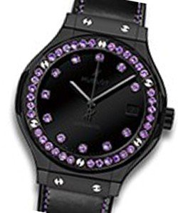 Classic Fusion Shiny -Black Ceramic with Amethyst Bezel on Shiny Black Strap with Black Amethyst Dial
