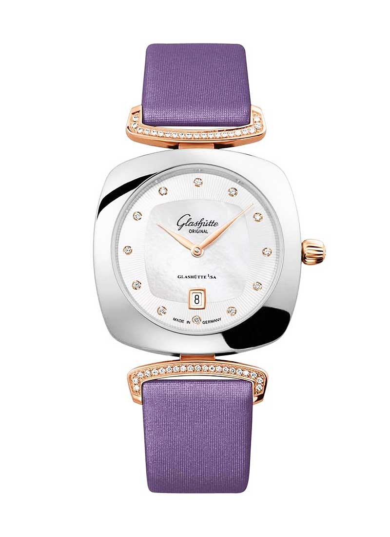 Glashutte Pavonina  31mm Quartz in Rose Gold and Steel with Diamonds Bezel