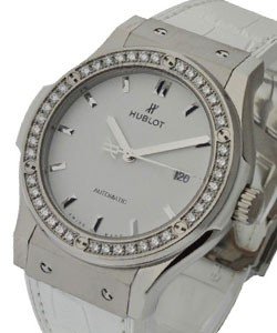 Classic Fusion in Titanium with Diamond Bezel on White Leather Strap with White Dial