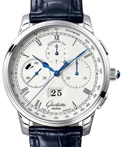 Senator Chronograph Panorama Date 42mm Automatic in Platinium on Black Alligator Leather Strap with Silver Dial