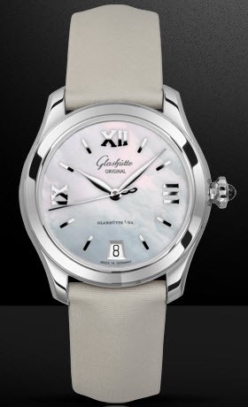 Lady Serenade Automatic in Steel on White Satin Strap with White MOP Dial