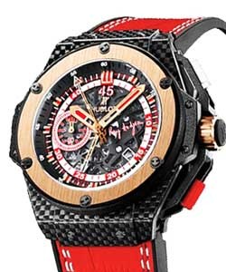 King Power 66 Hodgson Mens 48mm in Carbon Fiber On Red Alligator Strap - Skeleton Dial with Red Accents