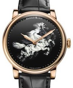HM Series Horse 40mm in Rose Gold - Limited Edition One Out of 28pcs. on Black Crocodile Leather Strap with Black Having White Horse Dial