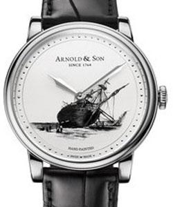 HMS1 Beagle Set 40mm in White Gold on Black Alligator Leather Strap with Silvery White Opaline Dial