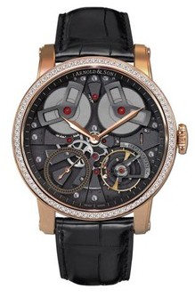 TB88 Inside Out Mens Rose Gold - Diamonds On Black Crocodile Strap with Openwork Ruthenium Dial