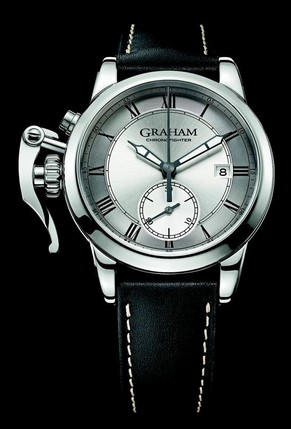 Chronofighter 1695 Mens Erotic English in Steel on Black Leather Strap with Silver Roman Dial