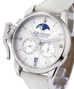Chronofighter 1965 Ladies Moon Phase Chrono in Steel on White Lizard Strap with White Diamond Dial