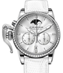 Chronofighter 1695 Lady Moon 36mm Automatic in Steel with Diamond Bezel on White Lizard Strap with White Flinque Diamond Dial