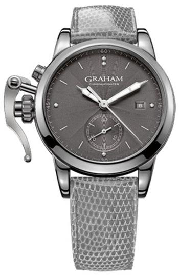 Chronofighter 1965 Romantic Lady Moon 42mm in Steel on Grey Lizard Strap with Grey Flinque Diamond Dial