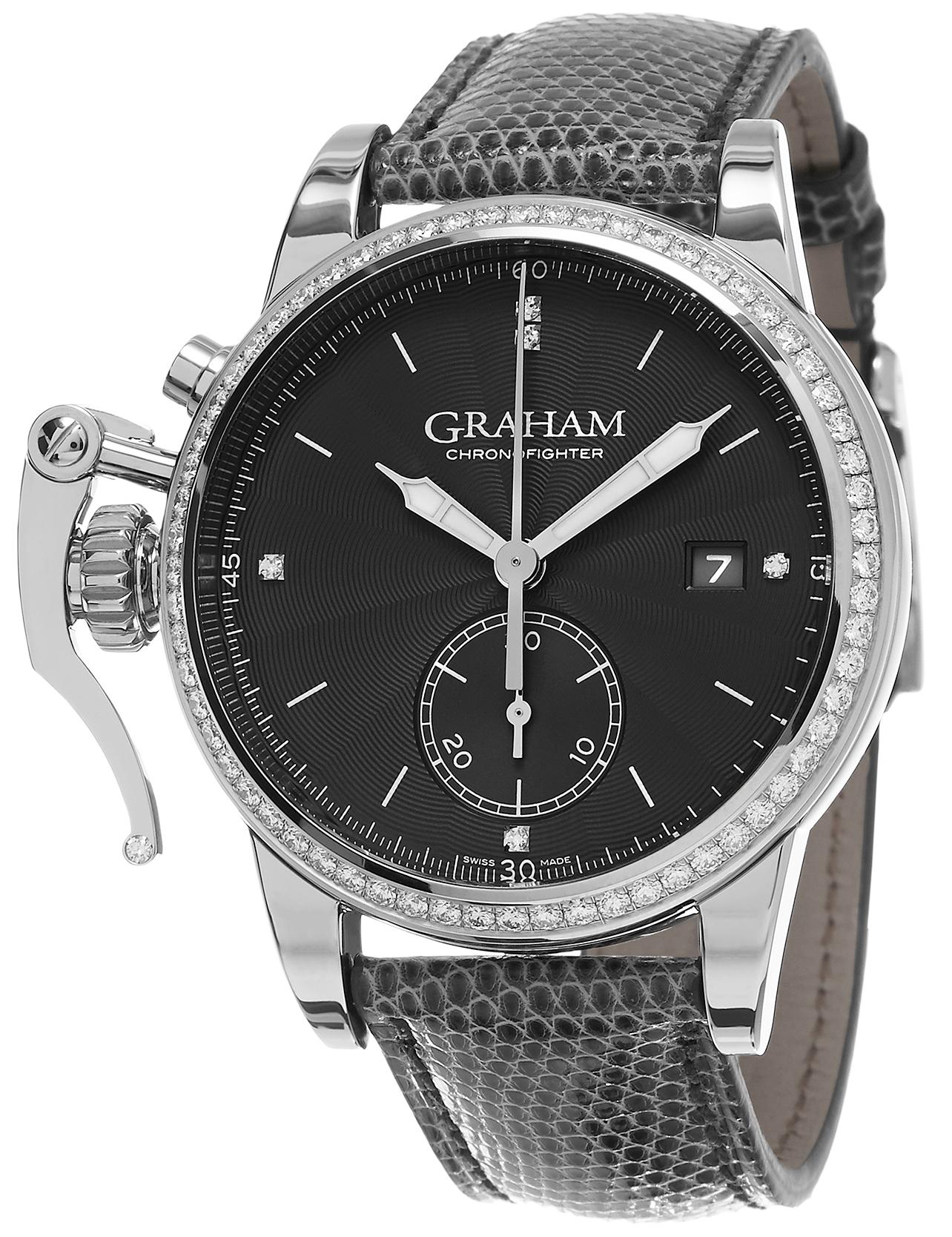 Chronofighter 1695 Romantic Lady Moon 42mm in Steel with Diamond Bezel on Grey Lizard Strap with Grey Flinque Diamond Dial