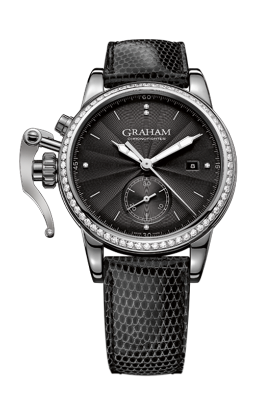 Chronofighter 1965 Romantic Lady Moon 42mm in Steel with Diamond Bezel on Black Lizard Strap with Black Flinque Diamond Dial