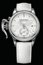 Chronofighter 1695 Romantic Moon 42mm in Steel with Diamond on White Lizard Strap with White Flinque Diamond Dial