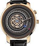 Geo Graham Tourbillon Orery Mens 48mm in Rose Gold On Black Crocodile Leather Strap with Black Openwork Dial