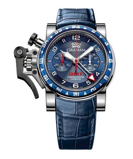 Chronofighter Oversize Mens 47mm Automatic in Steel with Blue Bezel  On Blue Alligator Crocodile Strap with Blue Dial 
