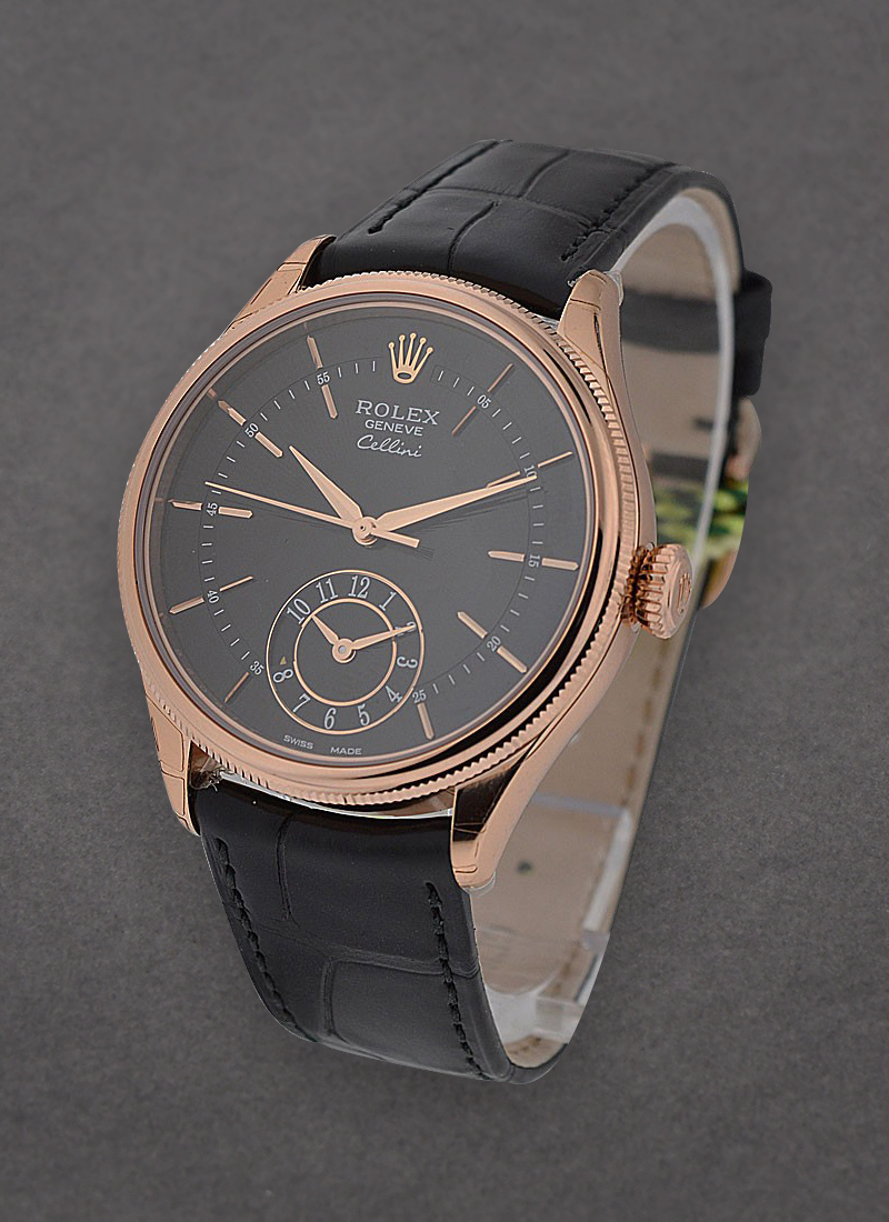 Rolex Unworn Cellini Dual 39mm in Rose Gold with Domed and Fluted Double Bezel