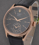 Cellini Dual 39mm in Rose Gold with Domed and Fluted Double Bezel on Strap with Black Guilloche Dial