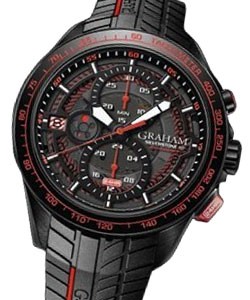 Silverstone RS Mens 46mm Automatic in Steel On Black Rubber Strap with Black Skeleton and red accents Dial