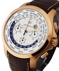 World Time Chronograph - Rose Gold on Brown Crocodile Leather Strap with Ivory  Dial