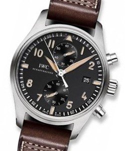 Pilot Chornograph Collectors Automatic in Steel On Brown Leather Strap with Black Dial - Beige Markers