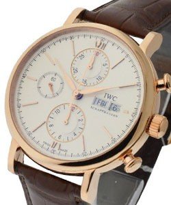 Porofino Chronograph 42mm in Rose Gold On Brown Crocodile Leather Strap with Silver Plated Dial