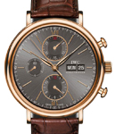 Porofino Chronograph 42mm Automatic in Rose Gold On Brown Crocodile Leather Strap with Slate Coloured Dial