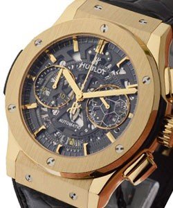 Classic Fusion Aerofusion Gold Pele in Yellow Gold on Black Alligator Leather Strap with Black Skeleton Dial
