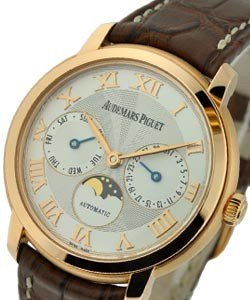 Jules Audemars Day and Date in Rose Gold on Brown Crocodile Leather Strap with Silver Dial