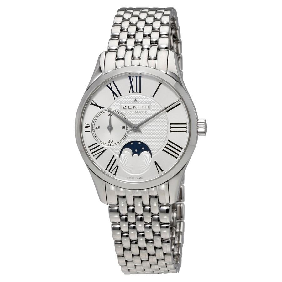 Elite Lady Ultra Thin Moonphase in Steel On Steel Bracelet with Silver-toned Roman Dial