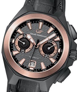 Chrono Hawk Hollywoodland in Black Ceramic with Rose Gold Bezel On Black Leather Strap with Grey  Dial