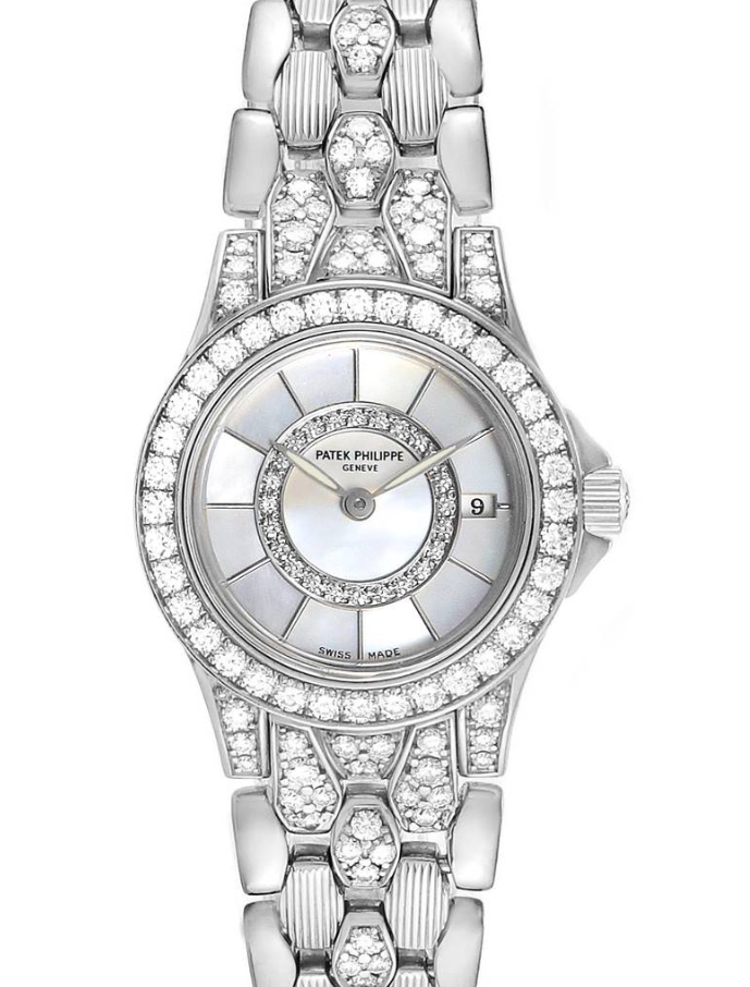 Neptune Ladies 26mm Quartz in White Gold with Diamond Bezel on White Gold Diamond Bracelet with Mother of Pearl Diamond Dial