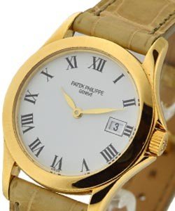 Calatrava Ladies 4906 in Yellow Gold on Crocodile Leather Strap with White Roman Dial