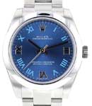 Oyster Perpetual in Steel with Smooth Bezel on Oyster Bracelet with Blue Roman Dial