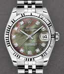 Datejust in Steel with Fluted Bezel on Steel Jubilee Bracelet with Dark MOP Diamond Dial