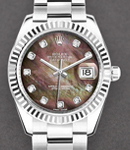 Datejust in Steel with Fluted Bezel on Steel Oyster Bracelet with Black MOP Diamond Dial