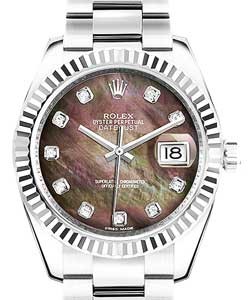 Datejust in Steel with Fluted Bezel on Steel Oyster Bracelet with Black MOP Diamond Dial