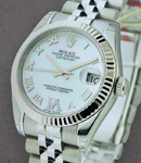 Datejust in Steel with Fluted Bezel on Steel Jubilee Bracelet with MOP Roman Dial