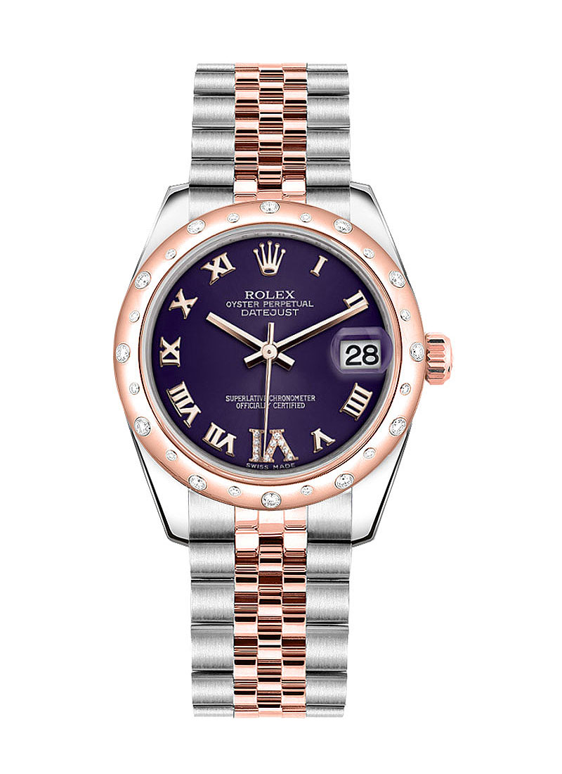 Pre-Owned Rolex Datejust Mid-Size in Steel with Rose Gold Scattered Diamond Bezel