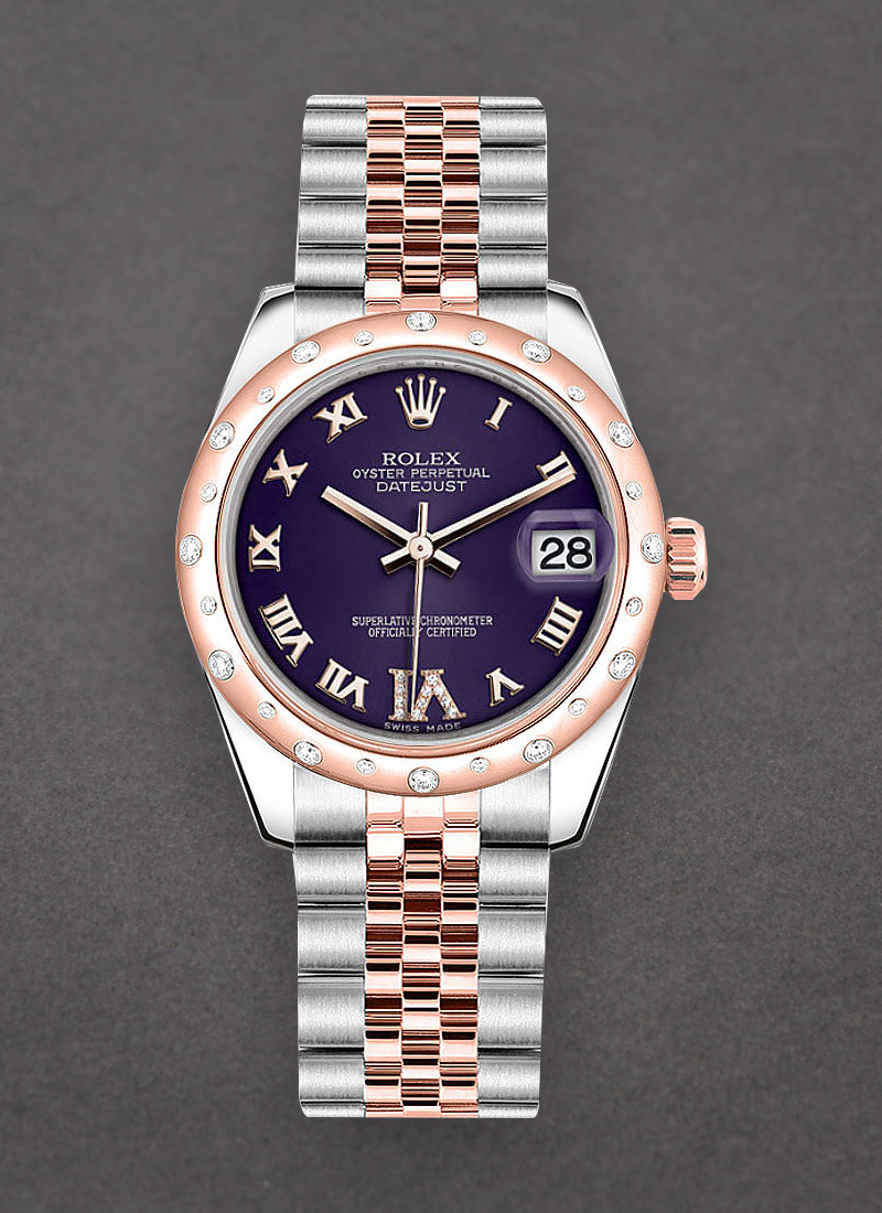 Pre-Owned Rolex Datejust Mid-Size in Steel with Rose Gold Scattered Diamond Bezel