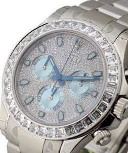 Daytona Cosmograph in Platinum with Baguette Diamond Bezel on Platinum Oyster Bracelet with Pave Diamond Dial
