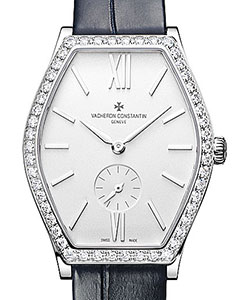 Malte Ladies Manual in White Gold - Diamond Bezel On Black Alligator Strap with Silver Sand Blasted Dial