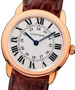 Ronde Solo de Cartier in Rose Gold on Brown Leather Strap with Silver Opaline Dial